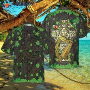 the celtic cross harp leprechaun irish pride hawaiian shirt 0