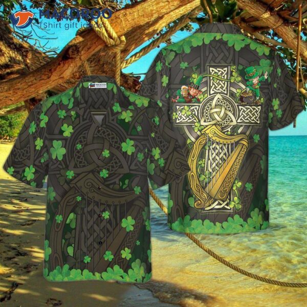 The Celtic Cross Harp Leprechaun Irish Pride Hawaiian Shirt
