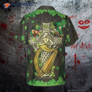 the celtic cross harp leprechaun irish pride hawaiian shirt 1
