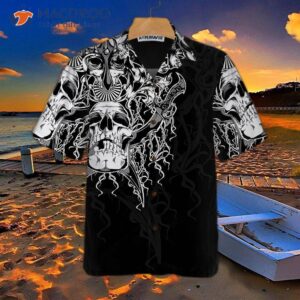 the celtic warrior viking hawaiian shirt black and white skull shirt 5