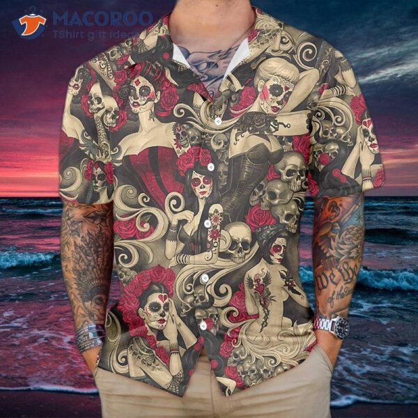 The Elegant Day Of Dead Hawaiian Shirt, Mexican Makeup Girl’s Best Gift