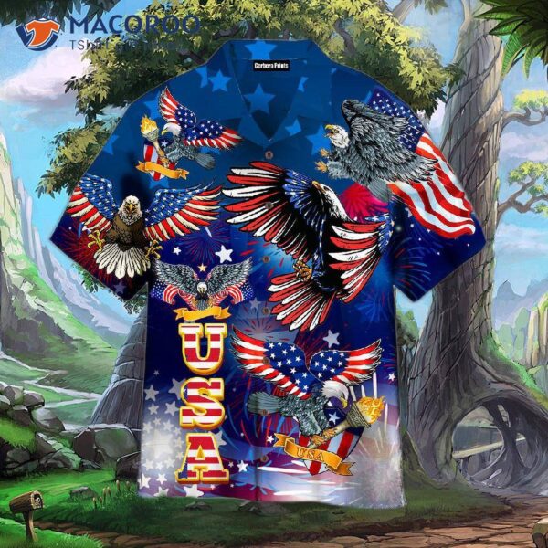 The Fourth Of July Is Independence Day For United States, And Many People Wear Hawaiian Shirts Decorated With Eagles.