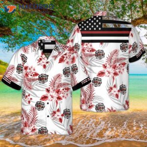 The Red, Black, And American Flag Firefighter Hawaiian Shirt With A Red Texas Bluebonnet Fire Departt Logo For .