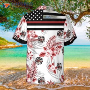 The Red, Black, And American Flag Firefighter Hawaiian Shirt With A Red Texas Bluebonnet Fire Departt Logo For .