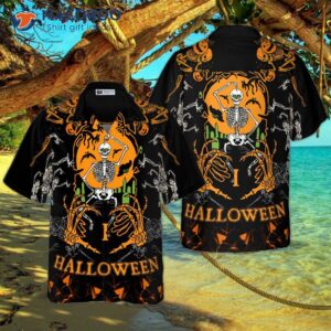 The Skeleton Dances In Darkness Wearing A Hawaiian Shirt.