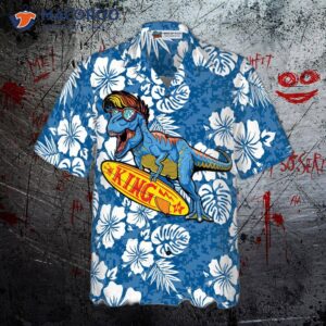 the t rex catches waves dinosaur hawaiian shirt 2