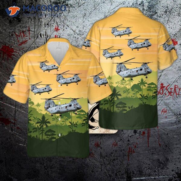 The Us Marine Corps Boeing Vertol Ch-46 Sea Knight Of Hmm-262 “flying Tigers” Hawaiian Shirt.