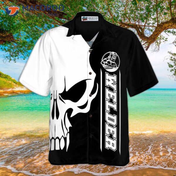 The Welder Skull Black And White Hawaiian Shirt