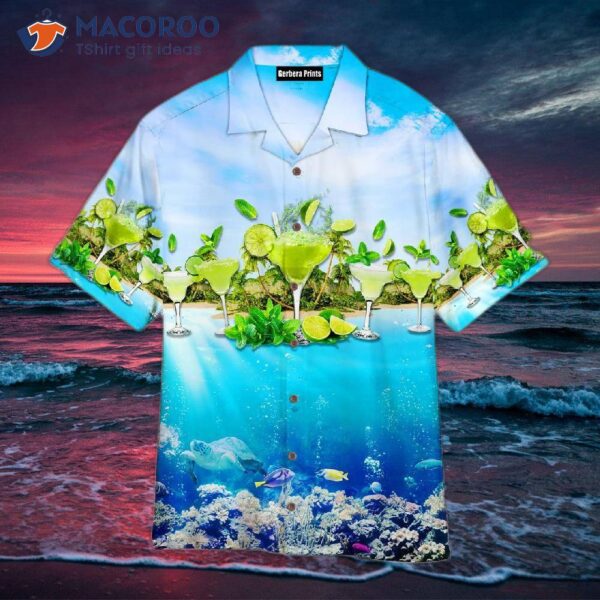 “this Amazing Tropical Hawaiian Shirt And Awesome Margarita Cocktail With Blue Ocean Lime Juice Are Incredible!”