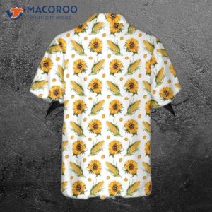 This Corn And Sunflower Pattern Floral Hawaiian Shirt Is For Adults, With A Print Design.