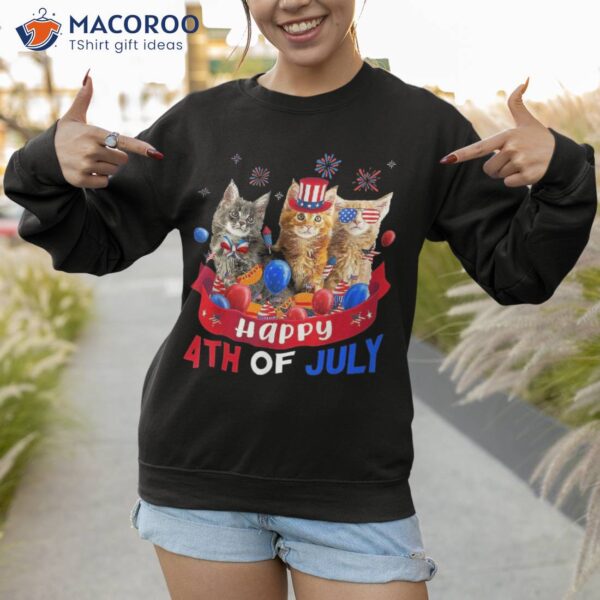 Three Cat Happy 4th Of July Balloon Lover Independence Day Shirt