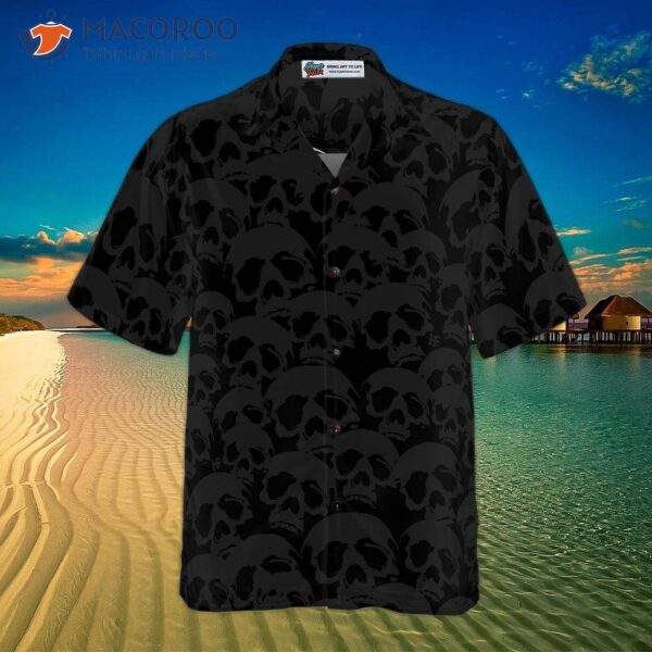 Too Young To Die Gothic Hawaiian Shirt, Black And White Dark Skull Print
