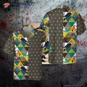 Toucan Asanoha Isometric Pattern Hawaiian Shirt