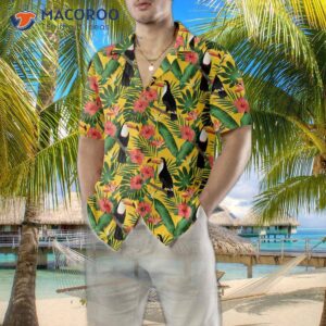 toucan birds and palm leaves hawaiian shirt tropical print shirt for 4