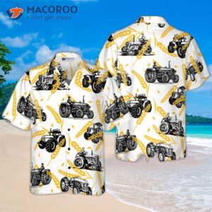 Tractor Pattern Hawaiian Shirt On Wheat