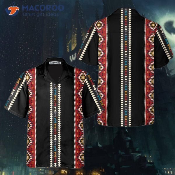 Traditional Tribal Pattern Hawaiian Shirt, Colorful Ethnic Geometric Native American Shirt