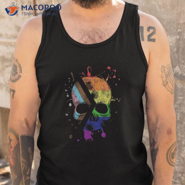 Trans Lgbt Inclusive Rainbow Flag Splatter Skull Halloween Shirt