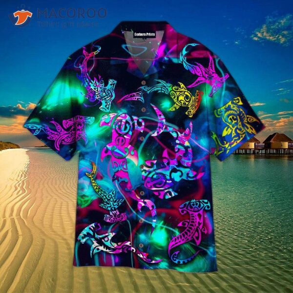 Tribal Shark Maori Neon Pattern Hawaiian Shirts