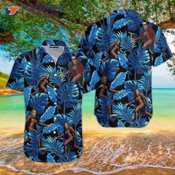 Tropical Bigfoot Blue Hawaiian Shirts