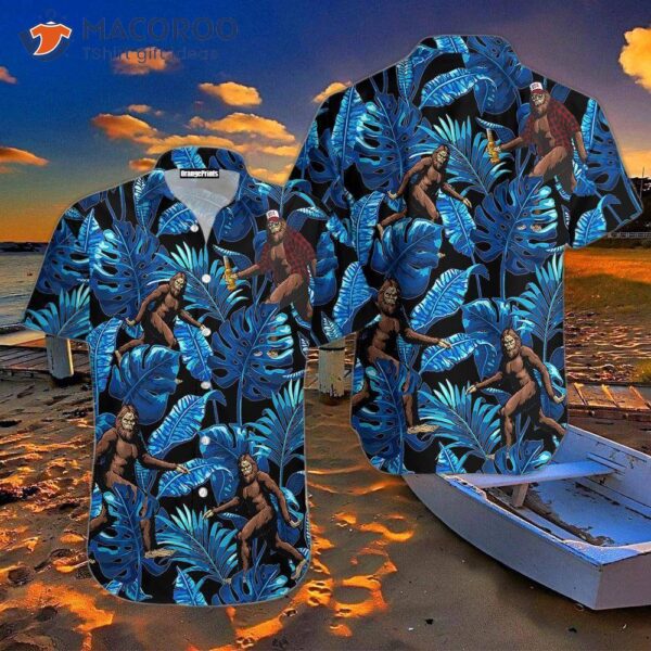 Tropical Bigfoot Blue Hawaiian Shirts