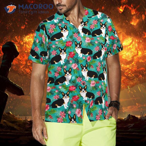 Tropical Floral Corgi Hawaiian Shirt, For And