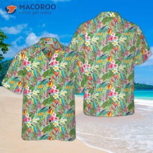 tropical floral hawaiian parrot shirt 0 1