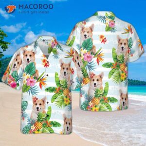 tropical flower with a hawaiian shirt featuring corgis 0