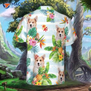 tropical flower with a hawaiian shirt featuring corgis 1