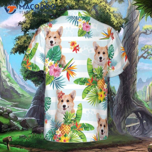 Tropical Flower With A Hawaiian Shirt Featuring Corgis