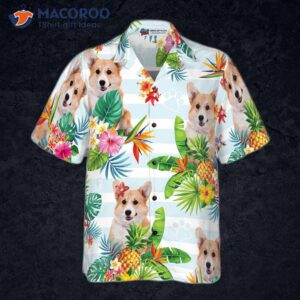 tropical flower with a hawaiian shirt featuring corgis 2