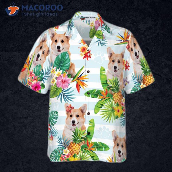 Tropical Flower With A Hawaiian Shirt Featuring Corgis