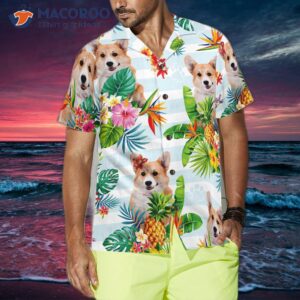 tropical flower with a hawaiian shirt featuring corgis 3