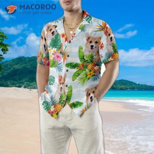 tropical flower with a hawaiian shirt featuring corgis 4