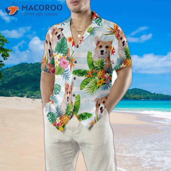 Tropical Flower With A Hawaiian Shirt Featuring Corgis