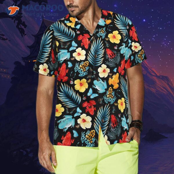 Tropical Flowers And Frogs Hawaiian Shirt