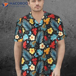 tropical flowers and frogs hawaiian shirt 3