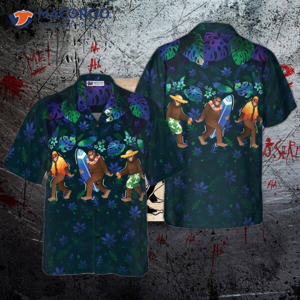 Tropical Funny Beach Bigfoot Hawaiian Shirts For , Blue Sasquatch