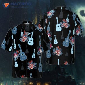 tropical guitar and leaves hawaiian shirt 0