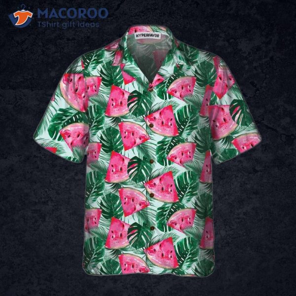 Tropical Palm Leaves Watermelon Hawaiian Shirt, Cool Shirt For &