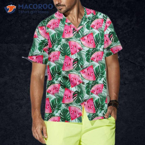 Tropical Palm Leaves Watermelon Hawaiian Shirt, Cool Shirt For &