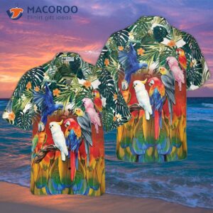 Tropical Parrot-patterned Hawaiian Shirt.