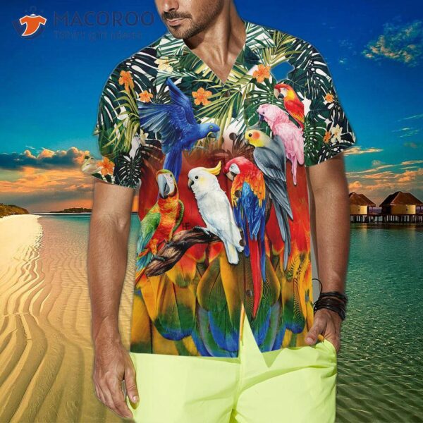 Tropical Parrot-patterned Hawaiian Shirt.