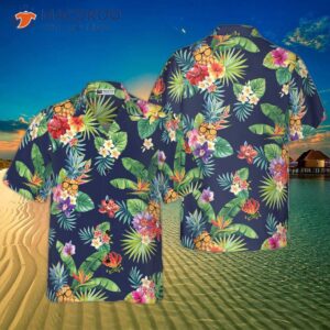 tropical pineapple and palm leaf hawaiian shirt 0