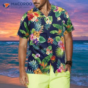 tropical pineapple and palm leaf hawaiian shirt 4