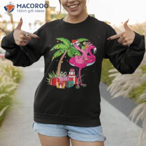tropical pink flamingo christmas in july summer palm tree shirt sweatshirt 1