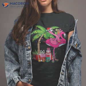 Tropical Pink Flamingo Christmas In July Summer Palm Tree Shirt