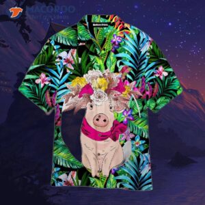 tropical pink pig hawaiian shirt 0