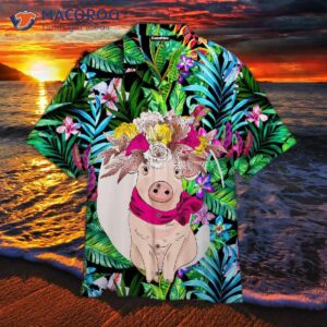 tropical pink pig hawaiian shirt 1