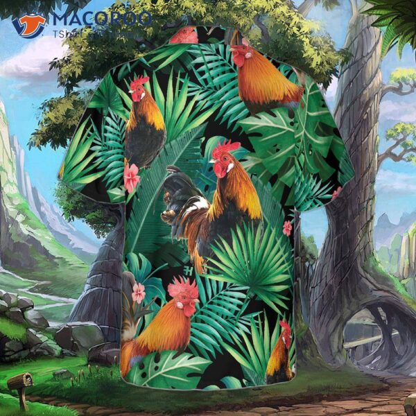 “tropical Rooster Patterned Hawaiian Shirt”