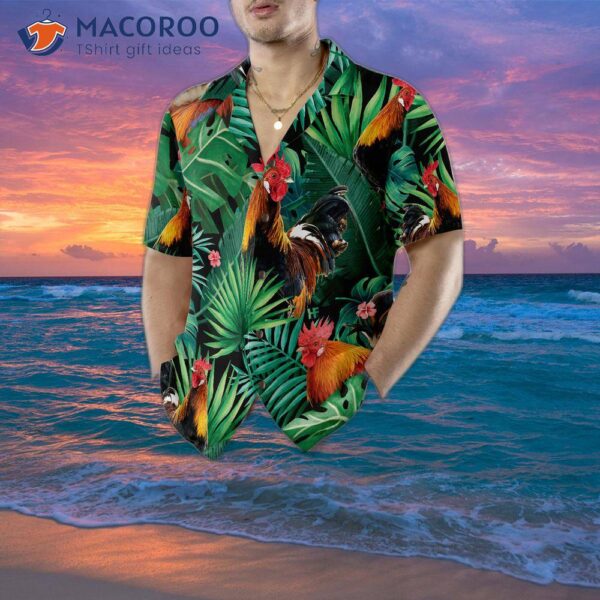 “tropical Rooster Patterned Hawaiian Shirt”